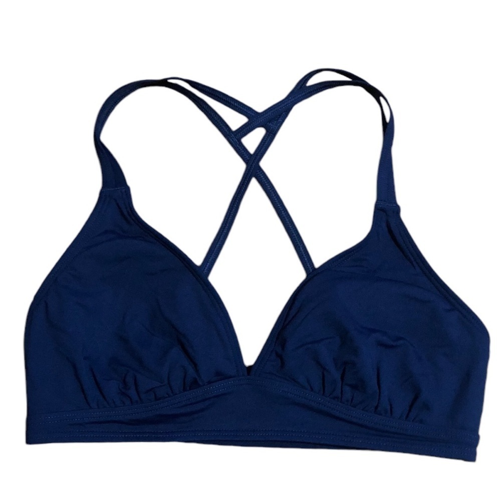 Athleta Bikini Swim Top Womens XS Navy Blue Strappy Back Lined Removable Pads